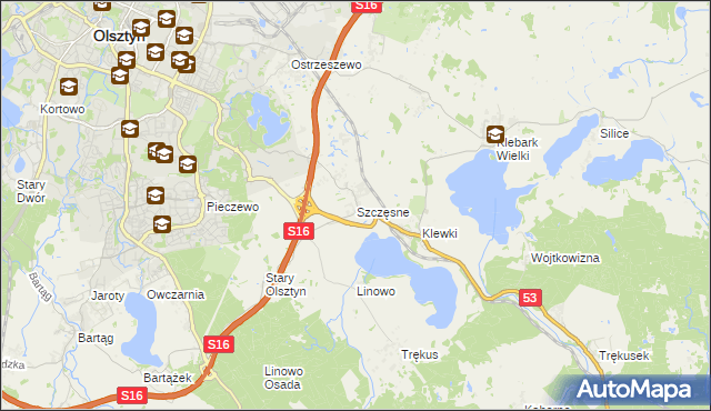 mapa Szczęsne gmina Purda, Szczęsne gmina Purda na mapie Targeo