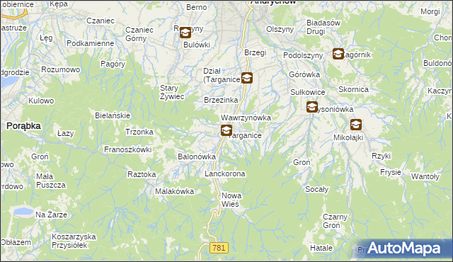 mapa Targanice, Targanice na mapie Targeo