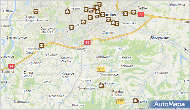 mapa Tarnowiec gmina Tarnów, Tarnowiec gmina Tarnów na mapie Targeo