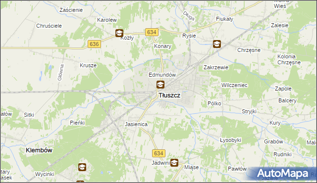 mapa Tłuszcz powiat wołomiński, Tłuszcz powiat wołomiński na mapie Targeo
