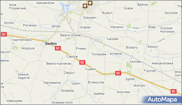 mapa Tomaszew gmina Bedlno, Tomaszew gmina Bedlno na mapie Targeo