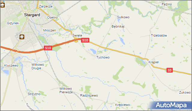 mapa Tychowo gmina Stargard, Tychowo gmina Stargard na mapie Targeo