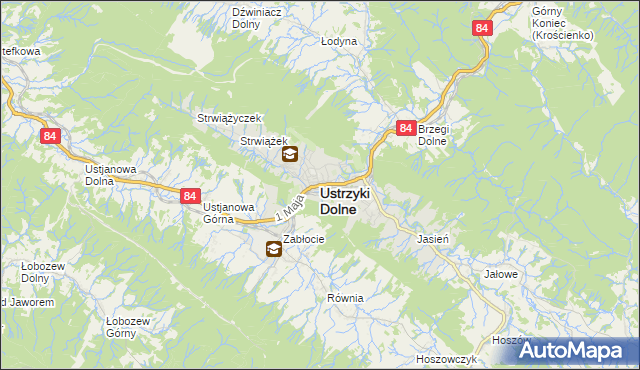 mapa Ustrzyki Dolne, Ustrzyki Dolne na mapie Targeo