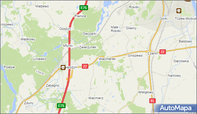 mapa Waćmierek, Waćmierek na mapie Targeo