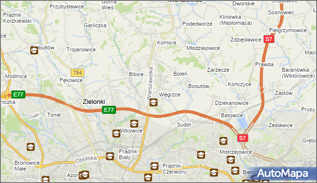 mapa Węgrzce gmina Zielonki, Węgrzce gmina Zielonki na mapie Targeo