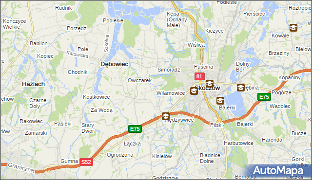 mapa Wilamowice gmina Skoczów, Wilamowice gmina Skoczów na mapie Targeo