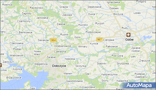 mapa Winiary gmina Gdów, Winiary gmina Gdów na mapie Targeo