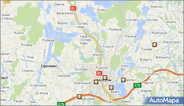 mapa Wiślica gmina Skoczów, Wiślica gmina Skoczów na mapie Targeo