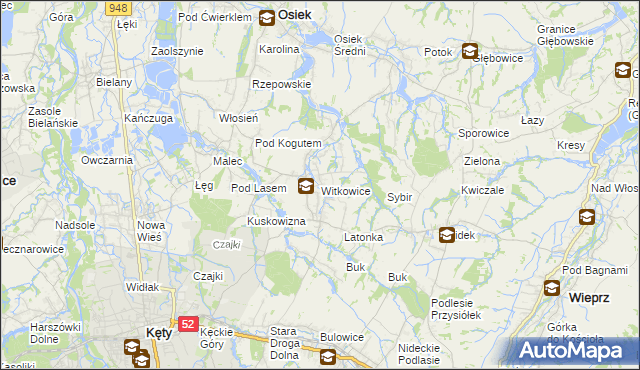 mapa Witkowice gmina Kęty, Witkowice gmina Kęty na mapie Targeo