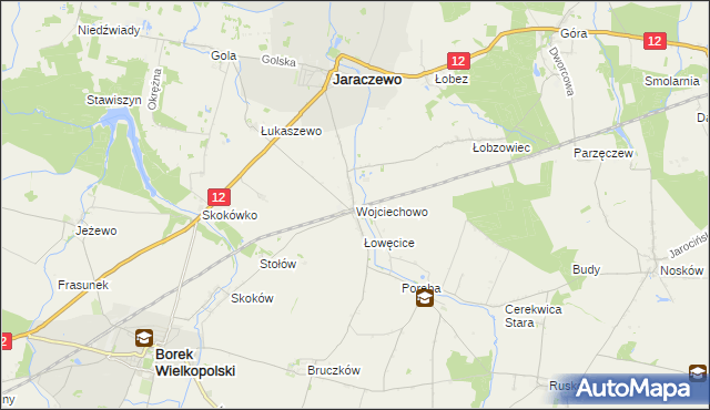 mapa Wojciechowo gmina Jaraczewo, Wojciechowo gmina Jaraczewo na mapie Targeo