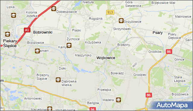 mapa Wojkowice powiat będziński, Wojkowice powiat będziński na mapie Targeo