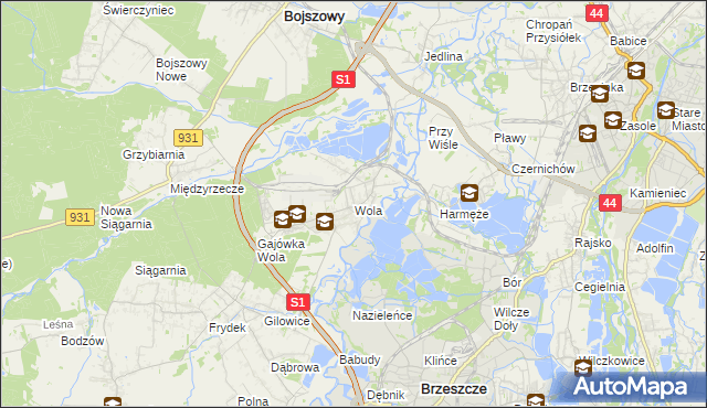 mapa Wola gmina Miedźna, Wola gmina Miedźna na mapie Targeo