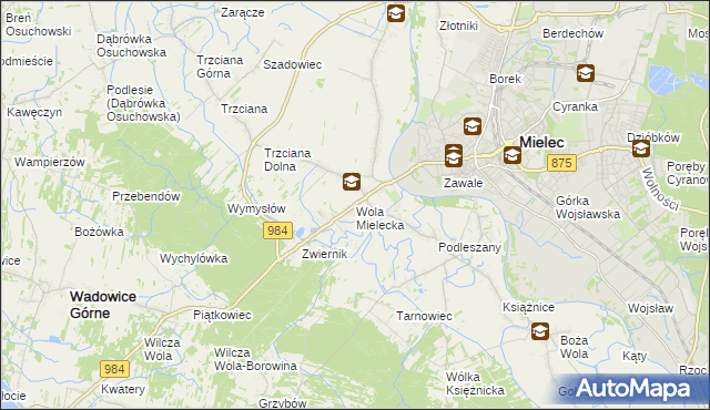 mapa Wola Mielecka, Wola Mielecka na mapie Targeo