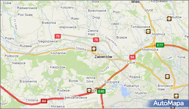 mapa Zabierzów powiat krakowski, Zabierzów powiat krakowski na mapie Targeo