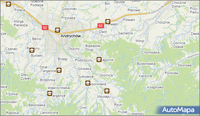 mapa Zagórnik gmina Andrychów, Zagórnik gmina Andrychów na mapie Targeo