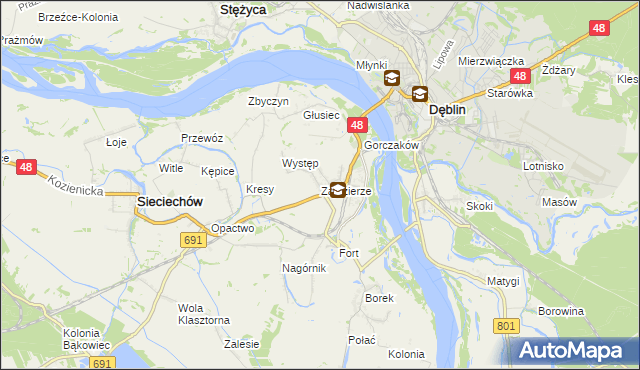 mapa Zajezierze gmina Sieciechów, Zajezierze gmina Sieciechów na mapie Targeo