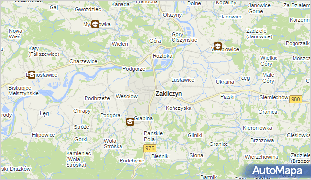 mapa Zakliczyn powiat tarnowski, Zakliczyn powiat tarnowski na mapie Targeo