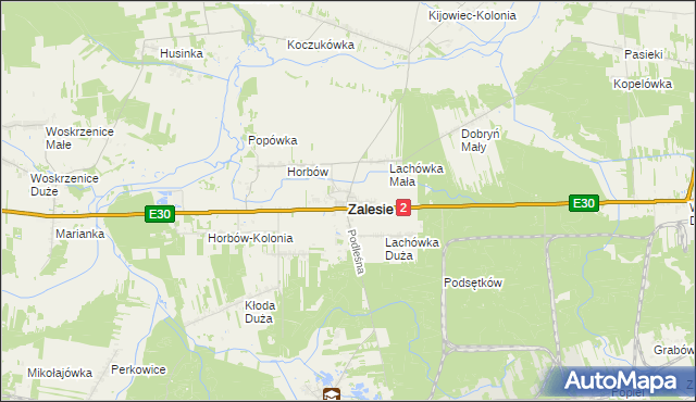 mapa Zalesie powiat bialski, Zalesie powiat bialski na mapie Targeo