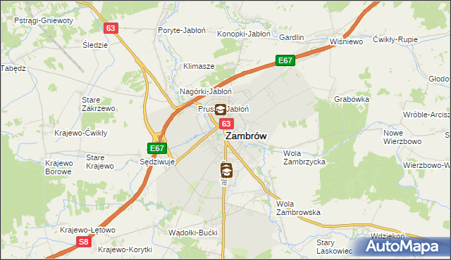 mapa Zambrów, Zambrów na mapie Targeo