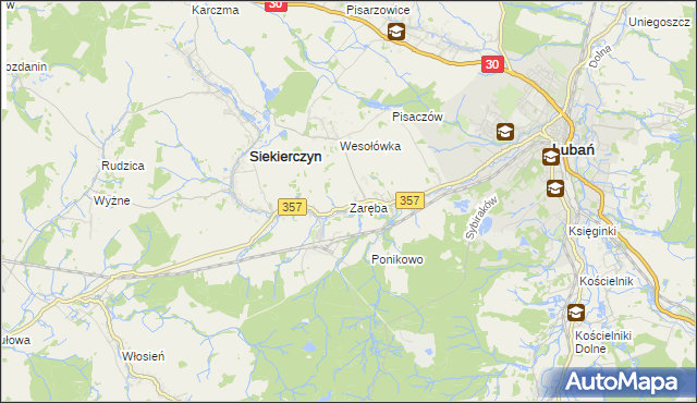 mapa Zaręba gmina Siekierczyn, Zaręba gmina Siekierczyn na mapie Targeo