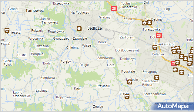 mapa Żarnowiec gmina Jedlicze, Żarnowiec gmina Jedlicze na mapie Targeo