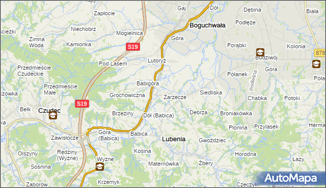 mapa Zarzecze gmina Boguchwała, Zarzecze gmina Boguchwała na mapie Targeo