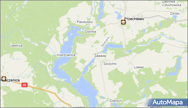 mapa Zawada gmina Przechlewo, Zawada gmina Przechlewo na mapie Targeo