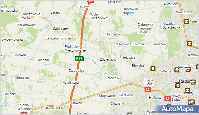 mapa Zdziechów gmina Zakrzew, Zdziechów gmina Zakrzew na mapie Targeo
