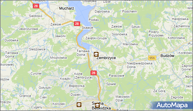 mapa Zembrzyce, Zembrzyce na mapie Targeo