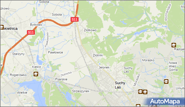 mapa Złotniki gmina Suchy Las, Złotniki gmina Suchy Las na mapie Targeo