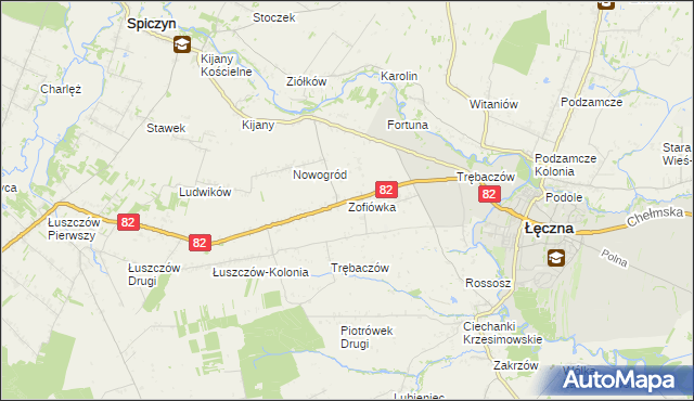 mapa Zofiówka gmina Łęczna, Zofiówka gmina Łęczna na mapie Targeo