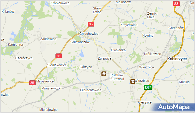 mapa Żurawice gmina Kobierzyce, Żurawice gmina Kobierzyce na mapie Targeo