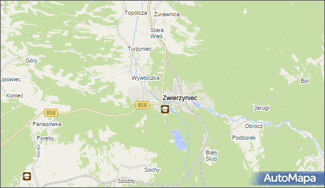 mapa Zwierzyniec powiat zamojski, Zwierzyniec powiat zamojski na mapie Targeo