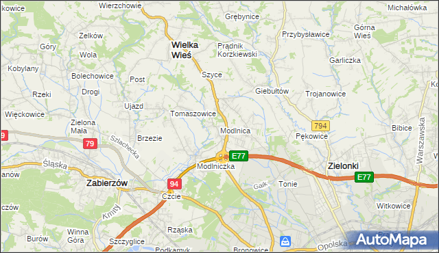 mapa Modlnica, Modlnica na mapie Targeo