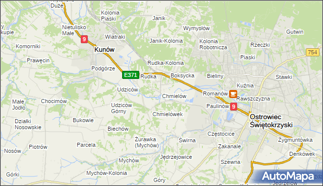 mapa Chmielów gmina Bodzechów, Chmielów gmina Bodzechów na mapie Targeo