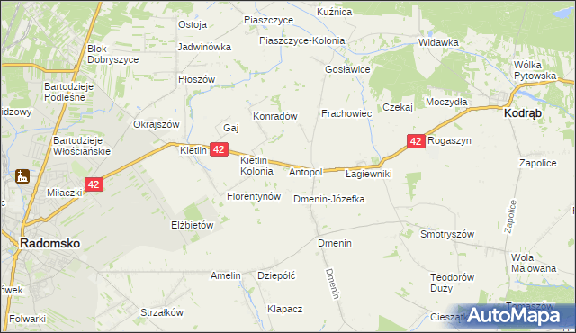 mapa Antopol gmina Kodrąb, Antopol gmina Kodrąb na mapie Targeo