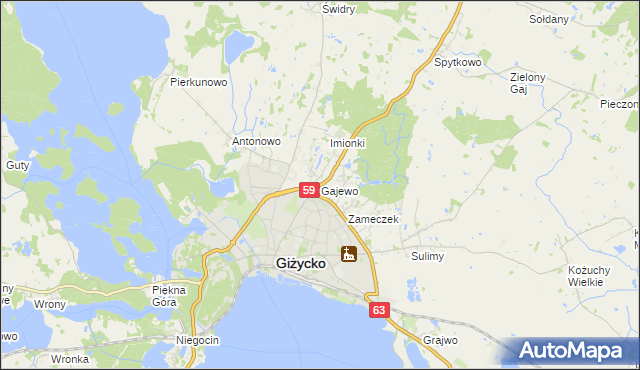mapa Gajewo gmina Giżycko, Gajewo gmina Giżycko na mapie Targeo
