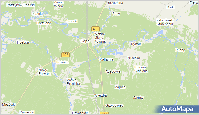 mapa Kaflarnia gmina Nowa Brzeźnica, Kaflarnia gmina Nowa Brzeźnica na mapie Targeo