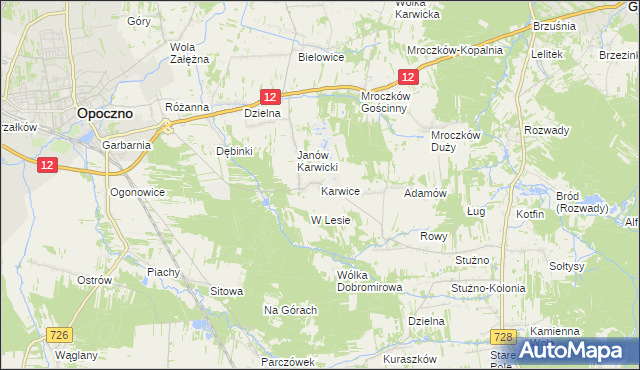 mapa Karwice gmina Opoczno, Karwice gmina Opoczno na mapie Targeo