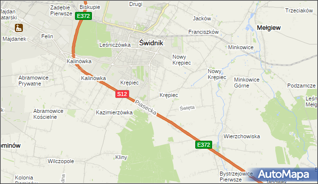 mapa Krępiec gmina Mełgiew, Krępiec gmina Mełgiew na mapie Targeo