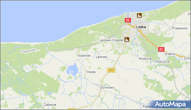 mapa Lędowo gmina Ustka, Lędowo gmina Ustka na mapie Targeo