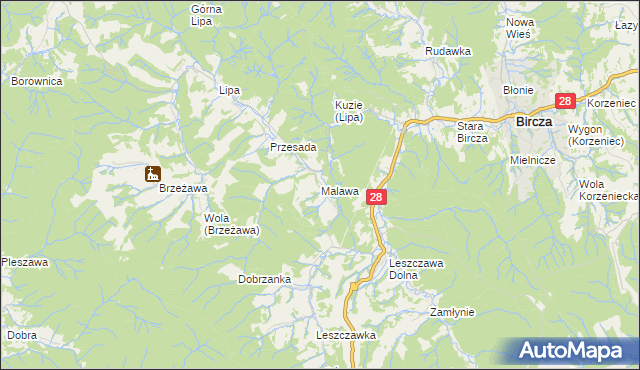 mapa Malawa gmina Bircza, Malawa gmina Bircza na mapie Targeo