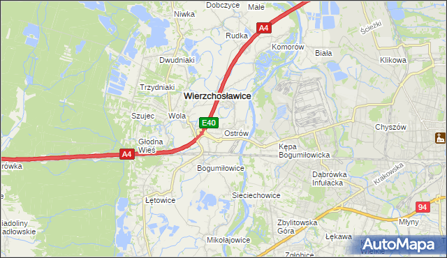 mapa Ostrów gmina Wierzchosławice, Ostrów gmina Wierzchosławice na mapie Targeo