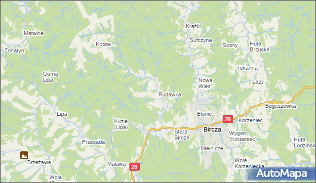 mapa Rudawka gmina Bircza, Rudawka gmina Bircza na mapie Targeo
