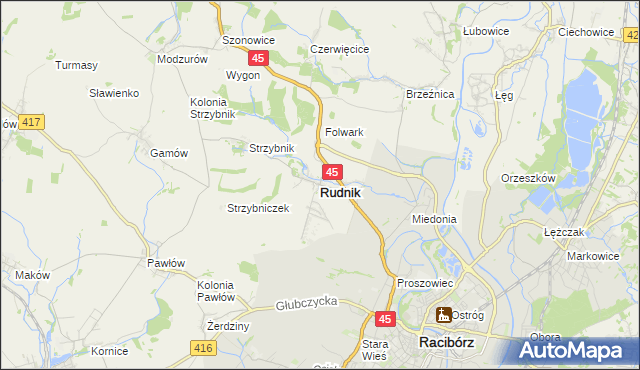 mapa Rudnik powiat raciborski, Rudnik powiat raciborski na mapie Targeo