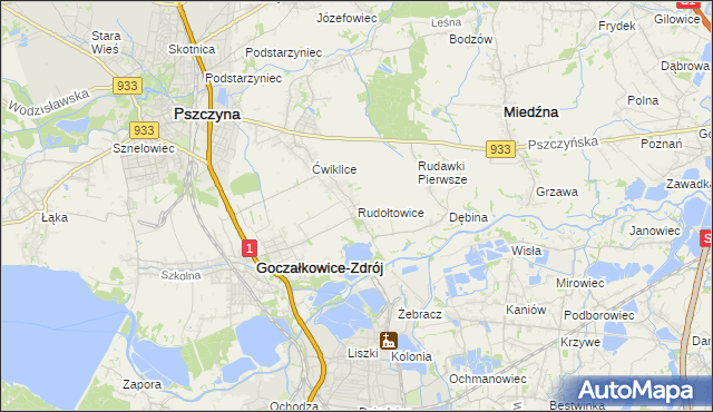 mapa Rudołtowice, Rudołtowice na mapie Targeo