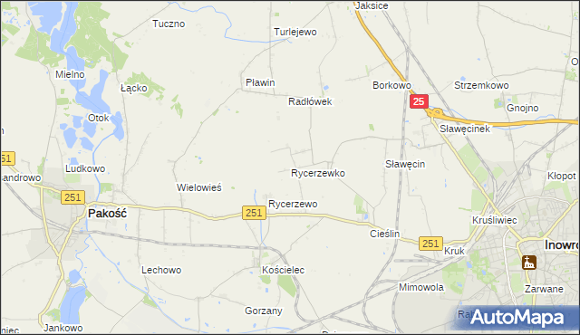 mapa Rycerzewko gmina Pakość, Rycerzewko gmina Pakość na mapie Targeo