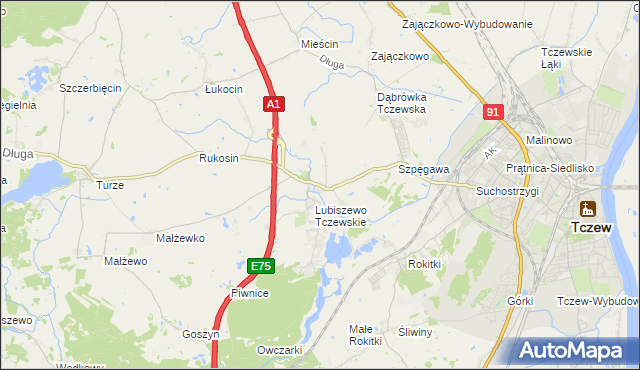 mapa Stanisławie gmina Tczew, Stanisławie gmina Tczew na mapie Targeo