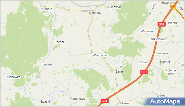 mapa Wierzbowo gmina Kalinowo, Wierzbowo gmina Kalinowo na mapie Targeo