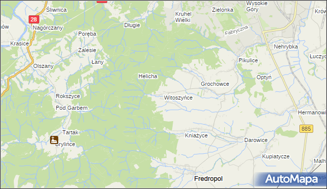 mapa Witoszyńce, Witoszyńce na mapie Targeo